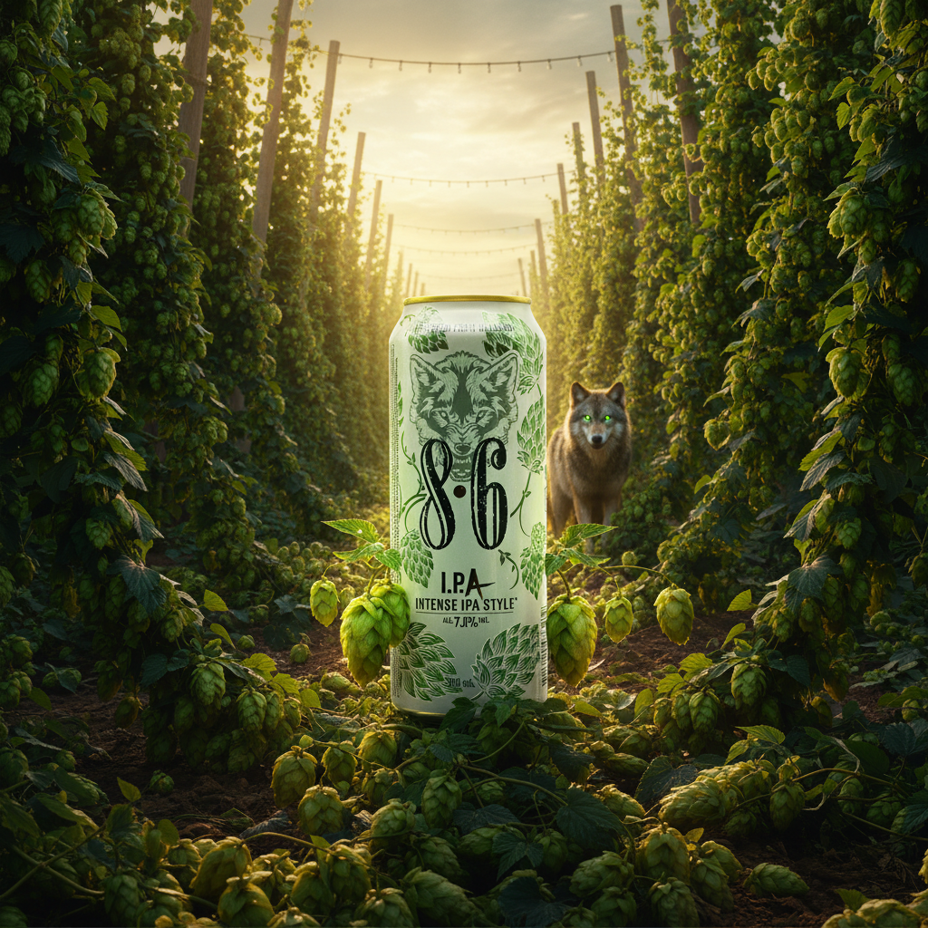 8.6 IPA - campo de lúpulo ao golden hour