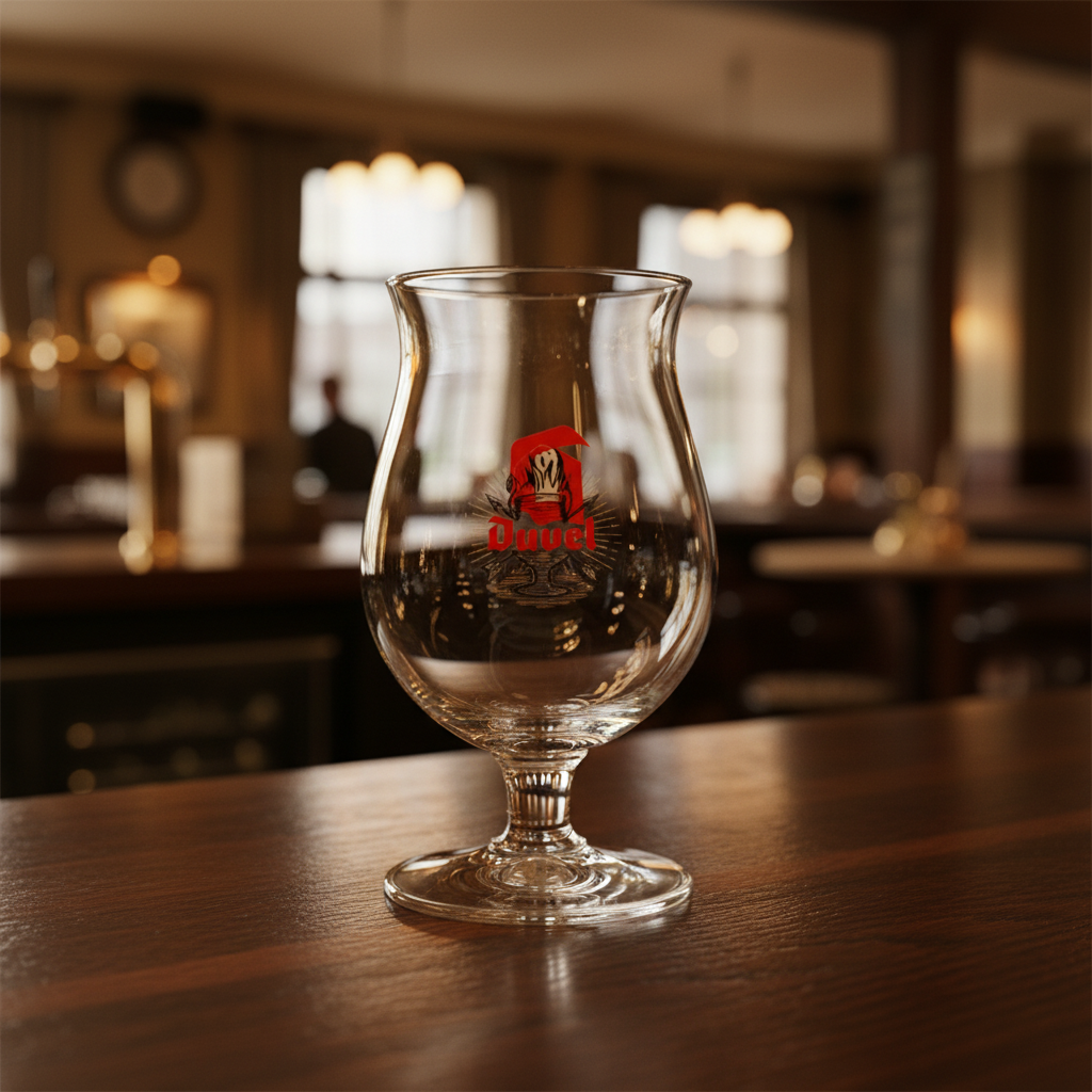 Copo Duvel vazio - cervejaria belga sofisticada