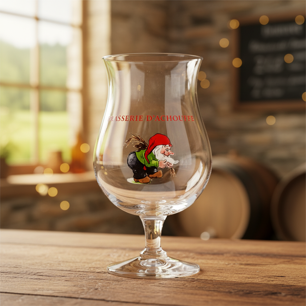 Copo La Chouffe vazio - cervejaria das Ardenas caprichosa