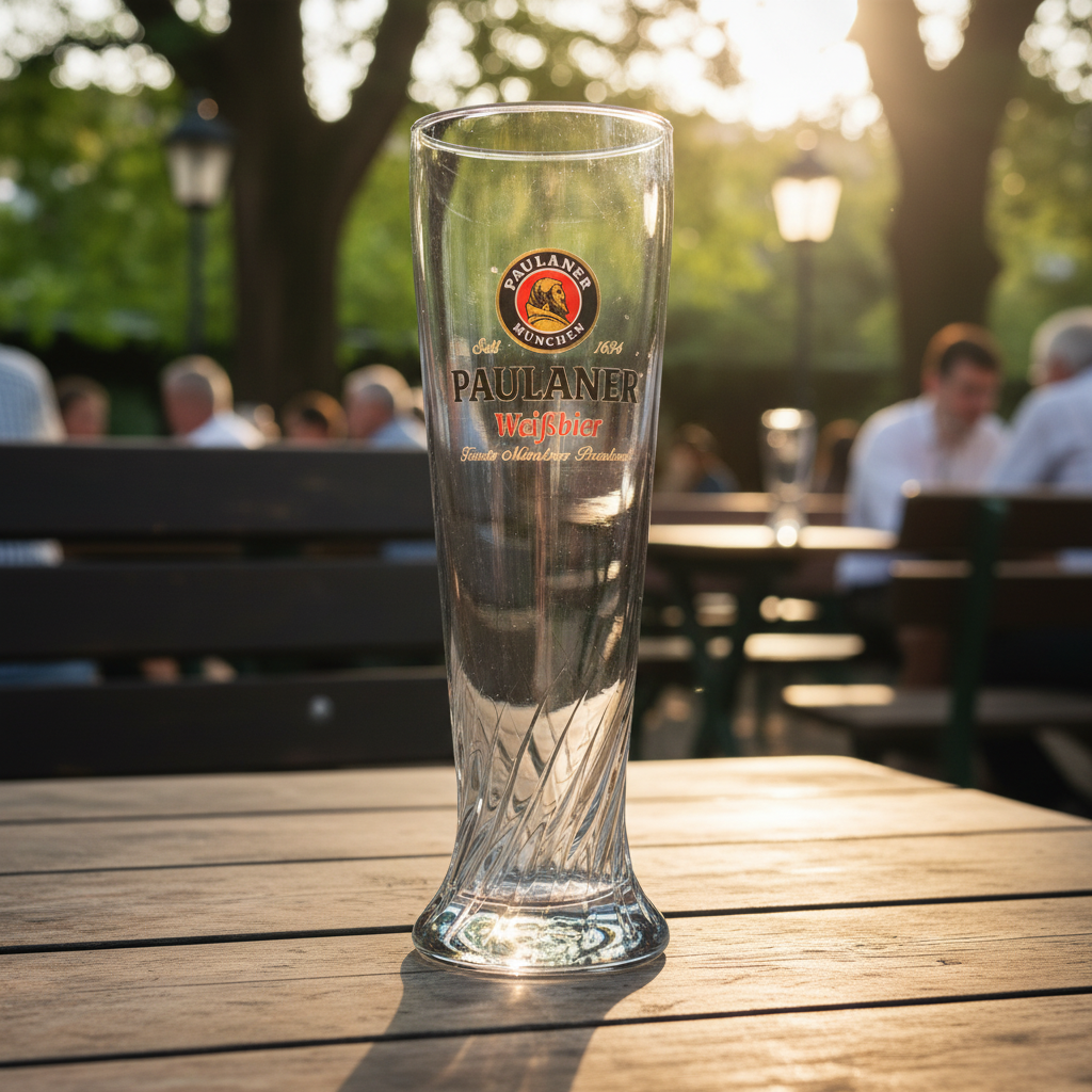 Copo Paulaner Weißbier vazio - jardim de cerveja bávaro