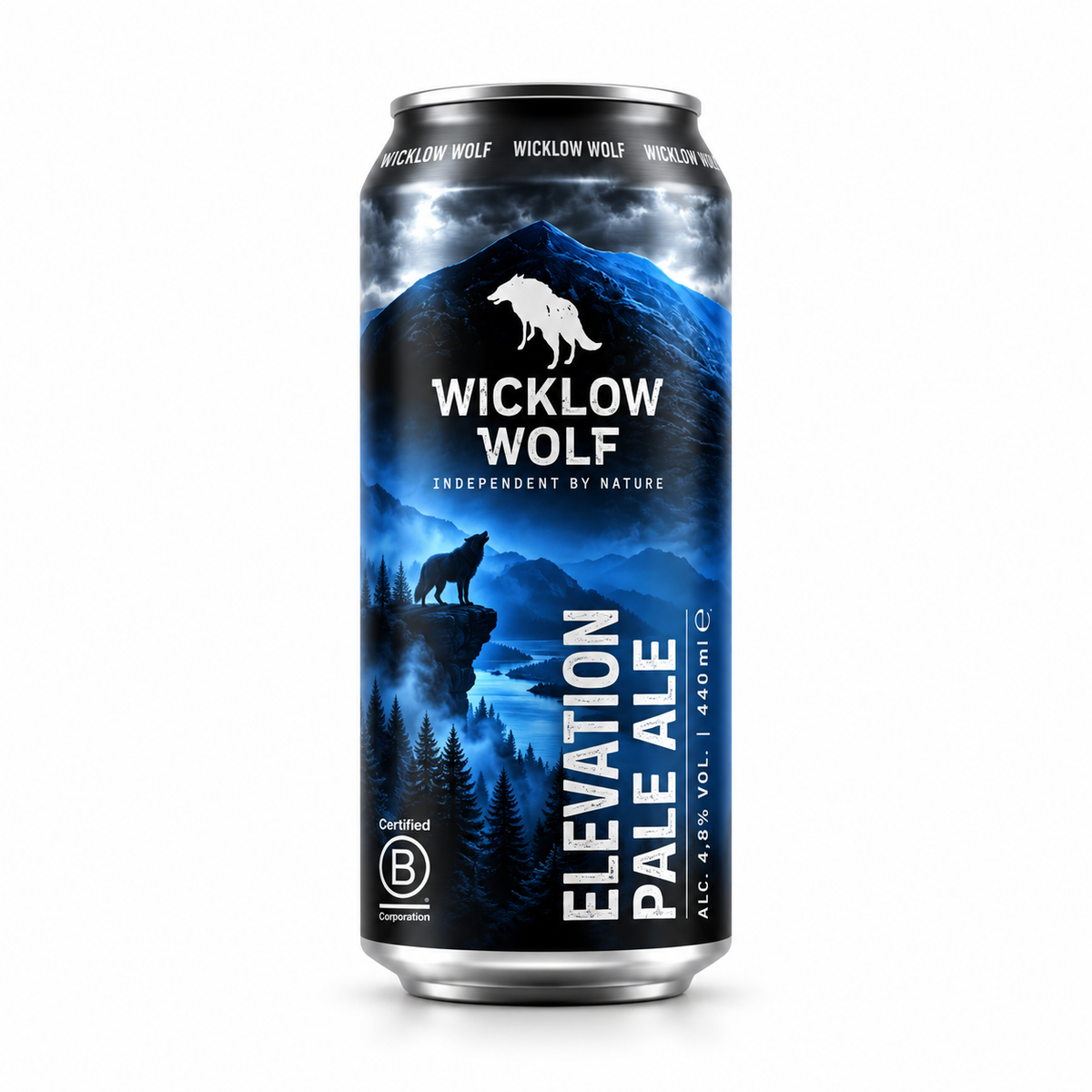 Lata de cerveja Wicklow Elevation Pale Ale 44 cl sobre fundo branco.