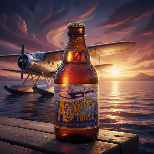 Garrafa Atlântica Tripel - tema aviação vintage
