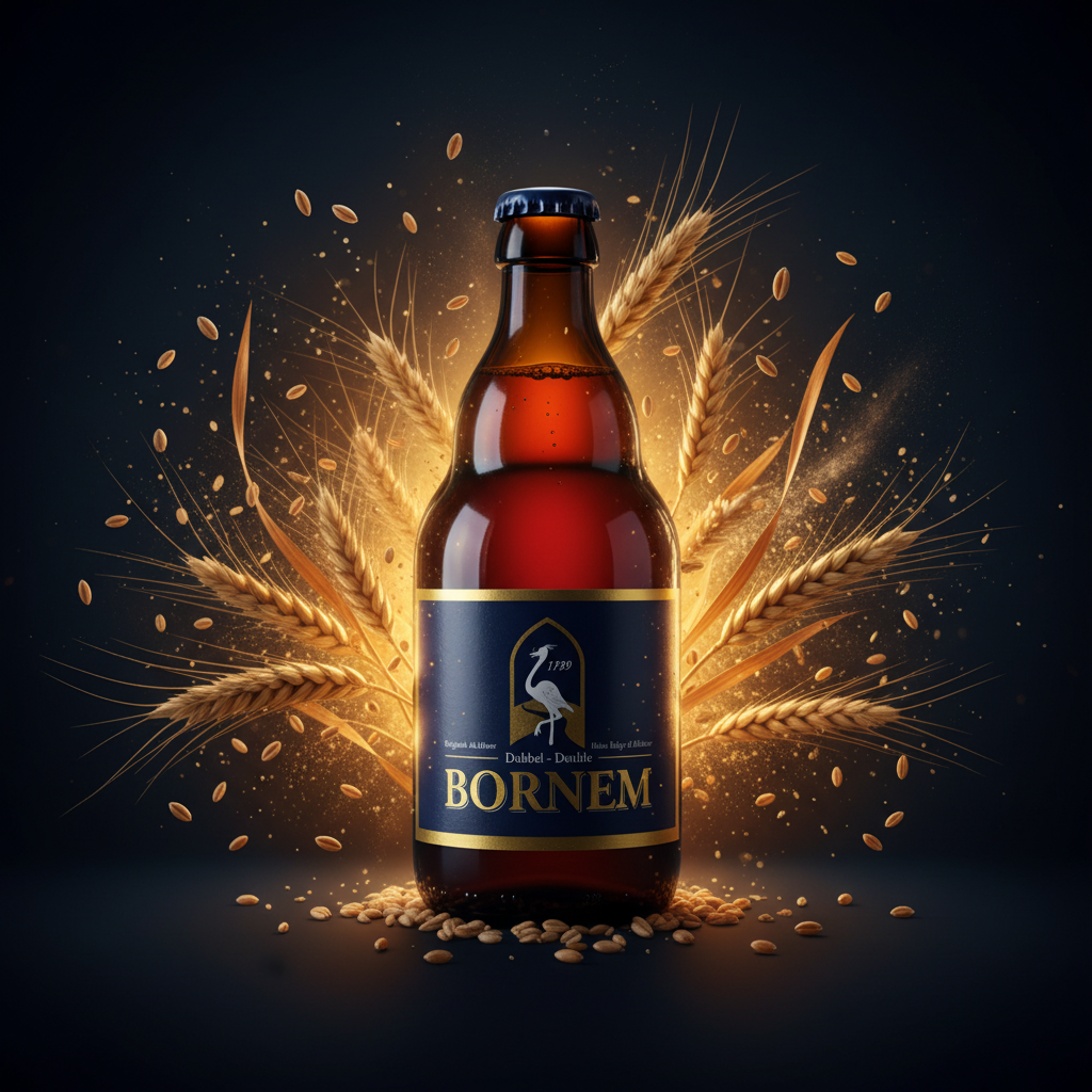 Garrafa Bornem Dubbel - grãos e malte flutuantes