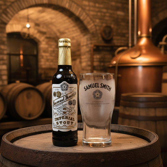 Garrafa Samuel Smith Imperial Stout com copo - nova versão