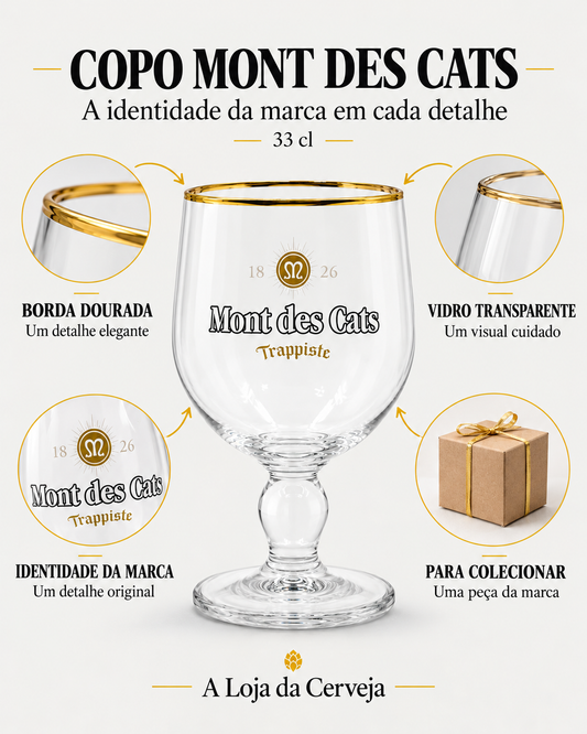 Copo Mont des Cats: borda dourada — Um detalhe elegante; vidro transparente — Um visual cuidado; identidade da marca — Um detalhe original; para colecionar — Uma peça da marca.