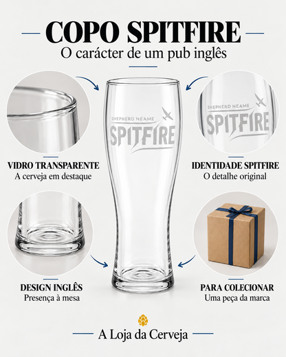 Copo Spitfire Shepherd Neame: vidro transparente, logótipo original, design inglês e peça para colecionar.