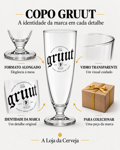 Copo Gruut: formato alongado — Elegância à mesa; vidro transparente — Um visual cuidado; identidade da marca — Um detalhe original; para colecionar — Uma peça da marca.