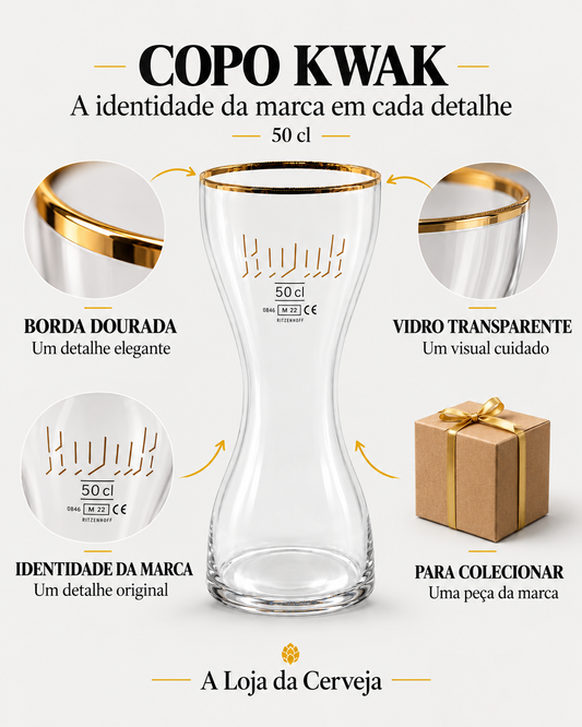 Copo KWAK 50 cl: borda dourada — Um detalhe elegante; vidro transparente — Um visual cuidado; identidade da marca — Um detalhe original; para colecionar — Uma peça da marca.