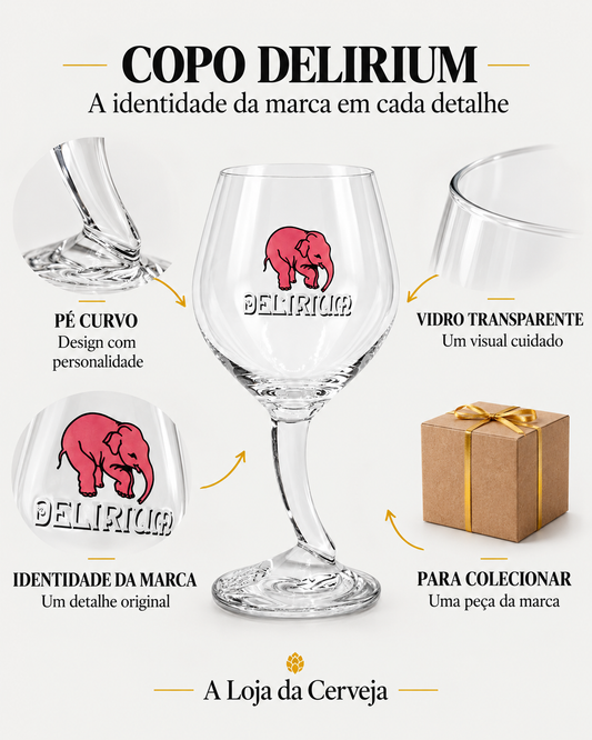 Copo Delirium 25 cl a 33 cl: pé curvo — Design com personalidade; vidro transparente — Um visual cuidado; identidade da marca — Um detalhe original; para colecionar — Uma peça da marca.