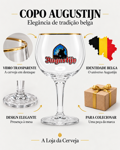 Copo Augustijn: vidro transparente — A cerveja em destaque; design elegante — Presença à mesa; identidade belga — O universo Augustijn; para colecionar — Uma peça da marca.