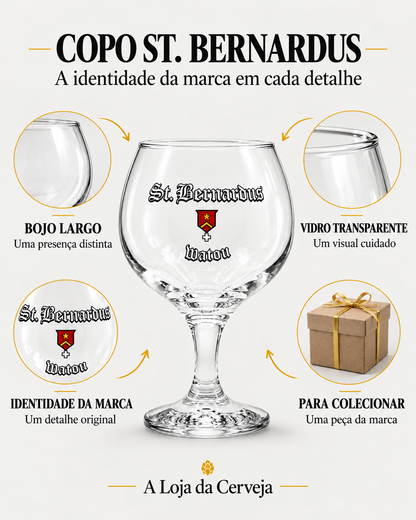 Copo ST. Bernardus: bojo largo — Uma presença distinta; vidro transparente — Um visual cuidado; identidade da marca — Um detalhe original; para colecionar — Uma peça da marca.