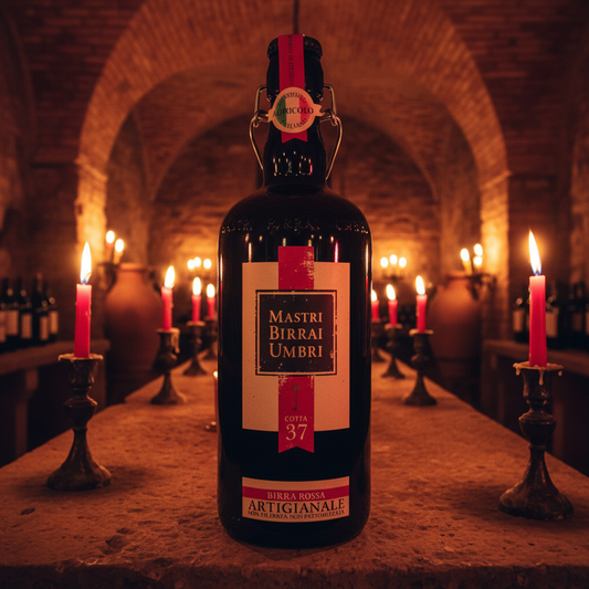 Mastri Birrai Umbri Birra Rossa 75cl - adega medieval à luz de velas