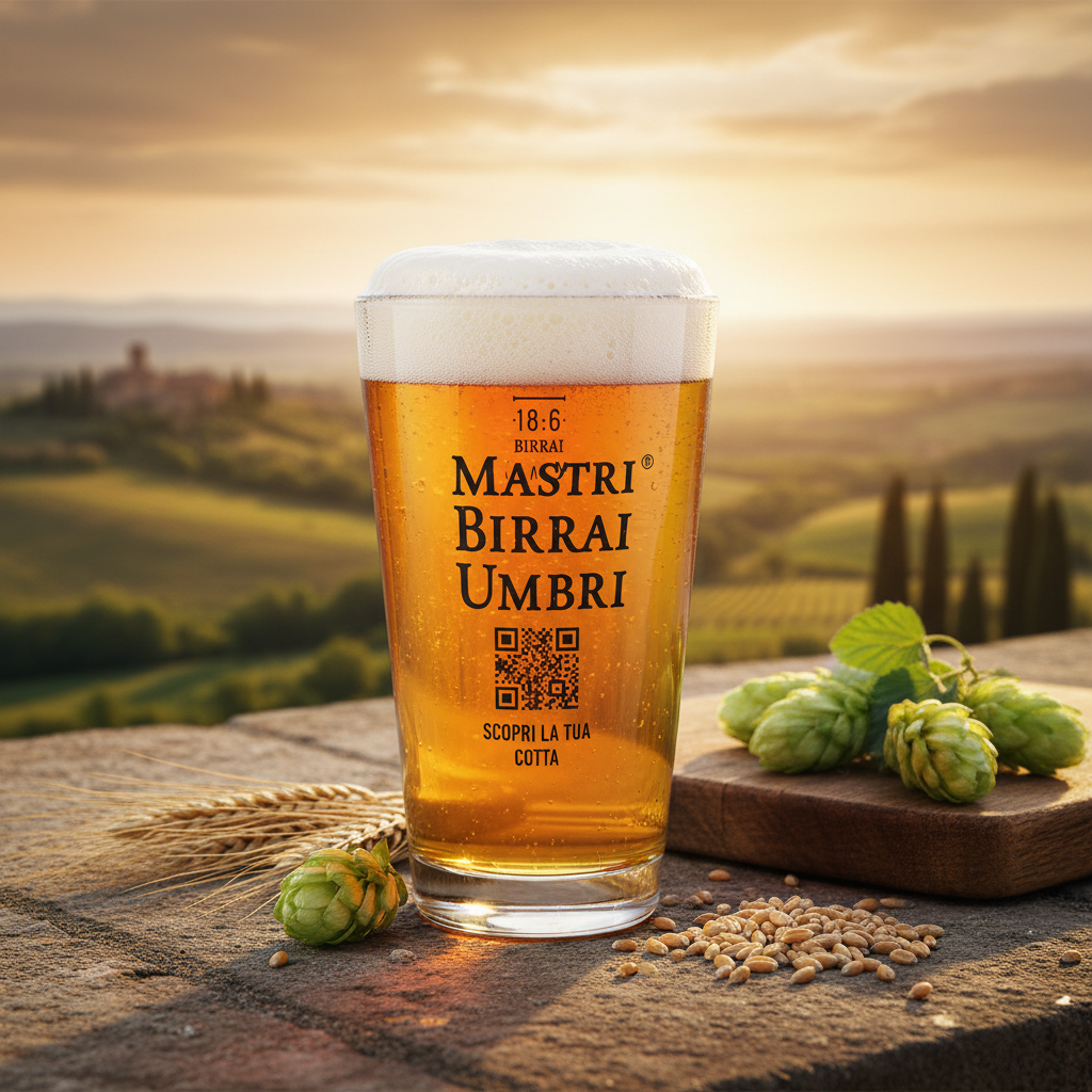 Mastri Birrai Umbri - terraço com vista para a Úmbria ao golden hour